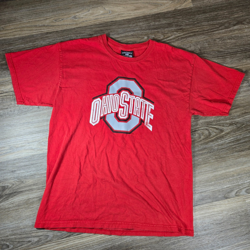 Vintage Y2K Steve & Barrys Ohio State Buckeyes T Shirt Mens L Red NCAA Spellout